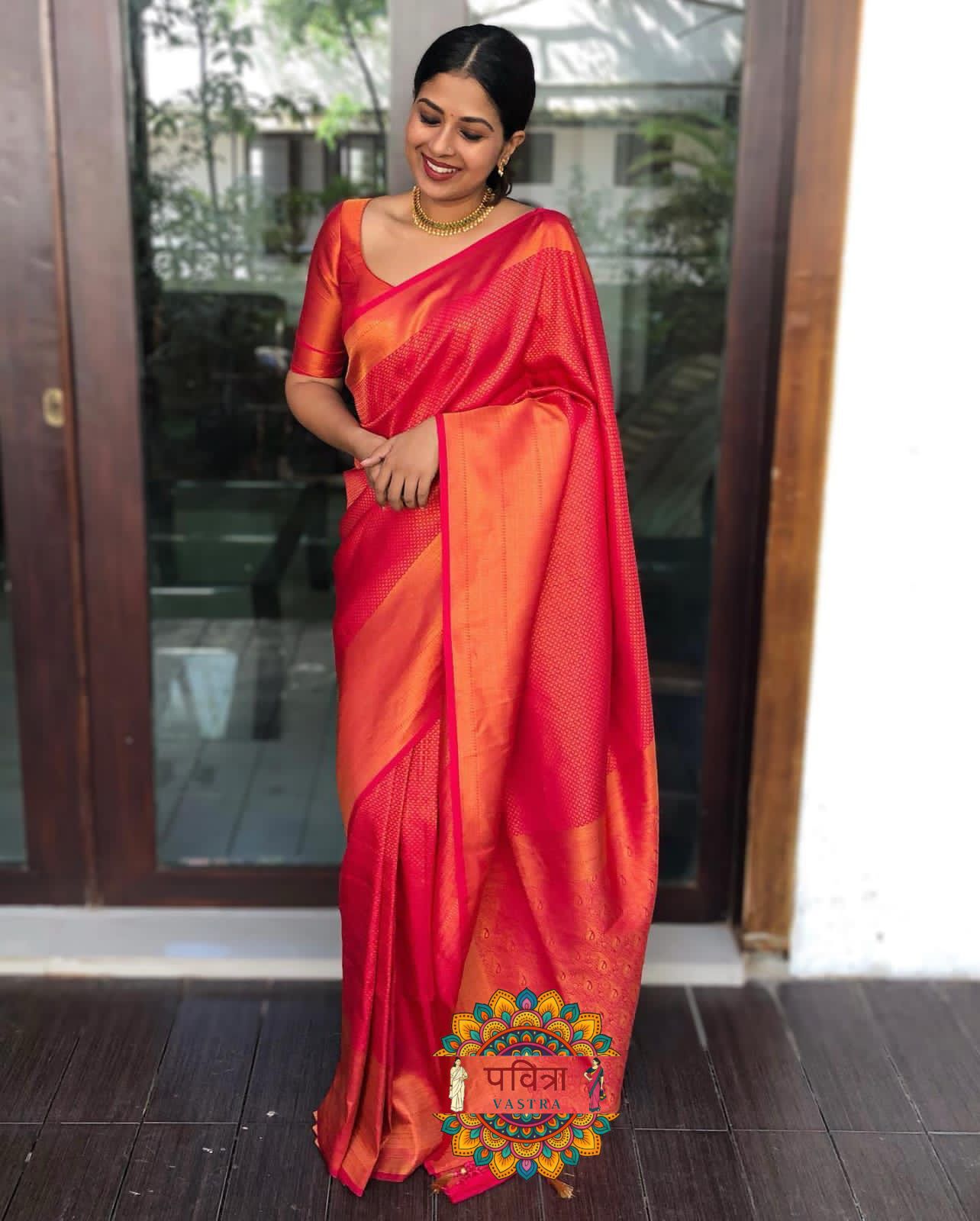 Banarasi Silk Zari Border Saree with Weaving Work