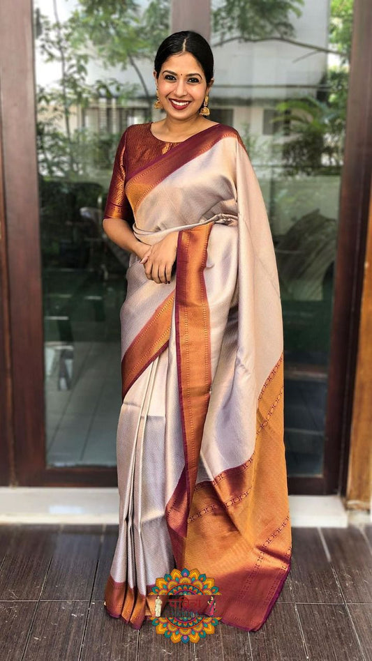Banarasi Silk Zari Border Saree with Weaving Work