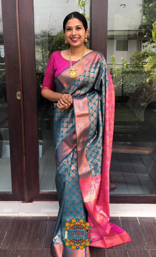 Banarasi Silk Zari Border Saree with Weaving Work