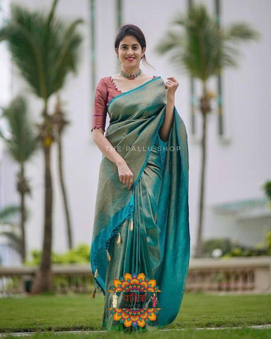 Women Banarasi Silk Saree with Contrast Border