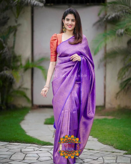 Women Banarasi Silk Saree with Contrast Border