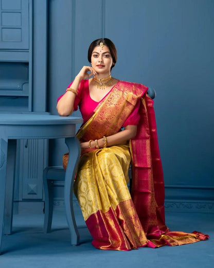 Multicolor Woven Animal Print Embroidered Floral Print Hand Painted Printed Solid/Plain Applique Kanjivaram Jacquard Pure Silk Saree