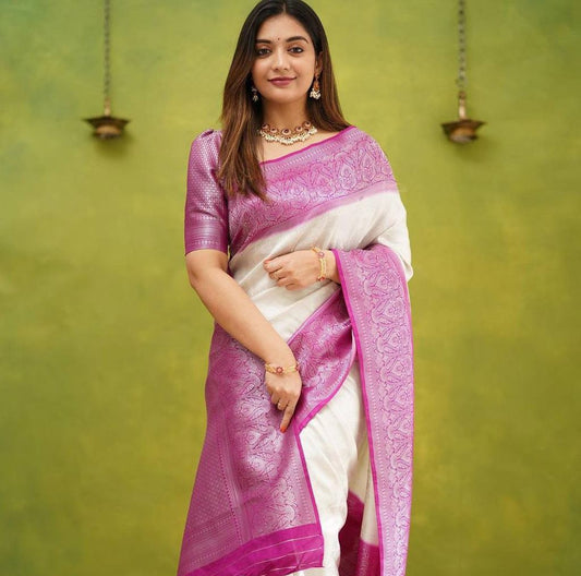 Multi Colour Kanajivram Soft Silk Indian Wear Saree With Unstitching Blouse Piece For Women