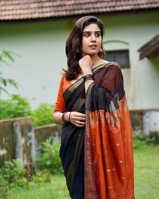 Multi Colour Kanjivaram Soft Cotton Linen Silk Saree With Unstitched Blouse Piece For Women
