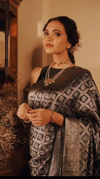 Dark Brown Stylish Soft Lichi Silk Saree With Rich Pallu Slab Weaving Work All Over Body With Unstitched Blouse Piece For Women