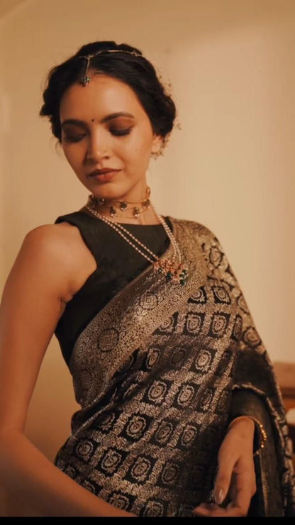 Dark Brown Stylish Soft Lichi Silk Saree With Rich Pallu Slab Weaving Work All Over Body With Unstitched Blouse Piece For Women