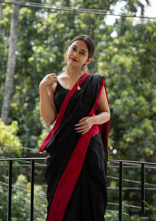 Black Printed Bollywood Soft Cotton Linen Silk Saree With Unstitched Blouse Piece For Women