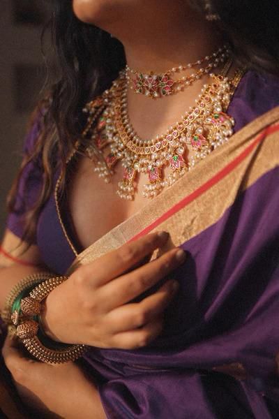 Violet Violet Soft Kanjivaram Linen Cotton Silk Traditional Saree With Attach Unstitched Blouse Piece