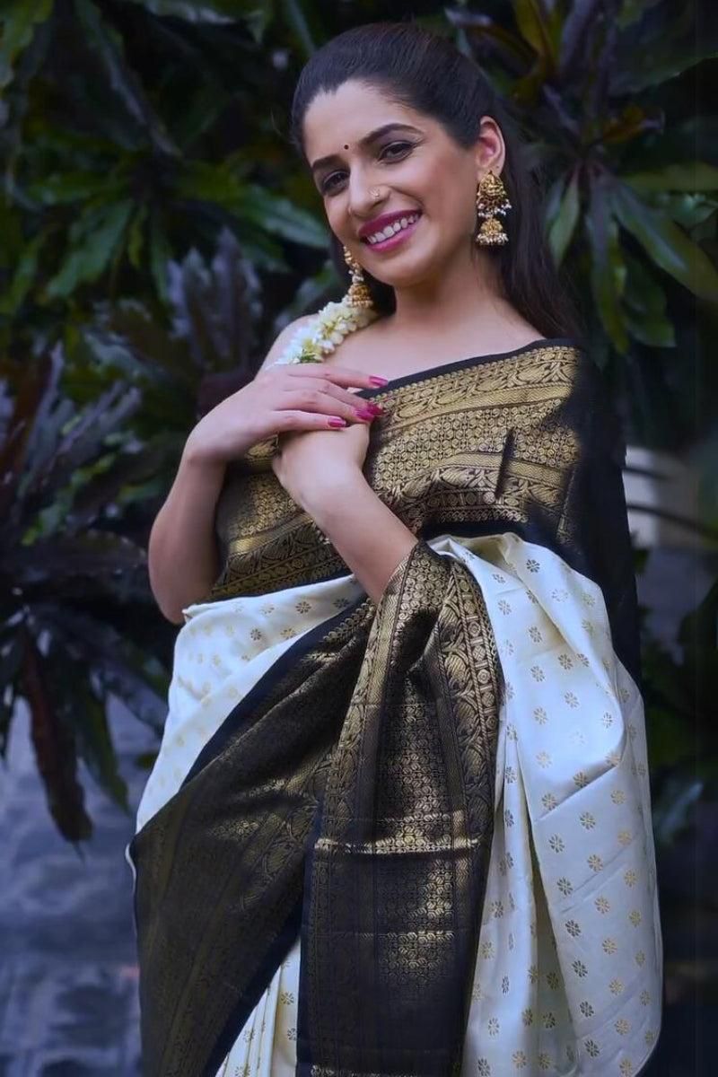 Multi Colour Banarasi Style Pure Kanjivaram Silk Jacquard Kanchipuram Pattu Saree With Un-Stiched Blouse For Women