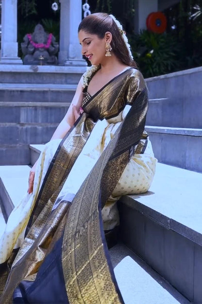 Multi Colour Banarasi Style Pure Kanjivaram Silk Jacquard Kanchipuram Pattu Saree With Un-Stiched Blouse For Women