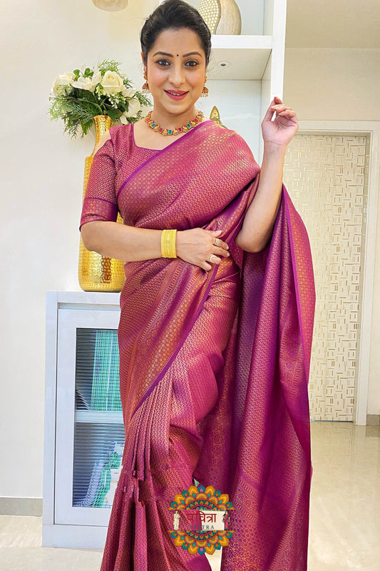 Purple Colour Banarasi Soft Silk Saree