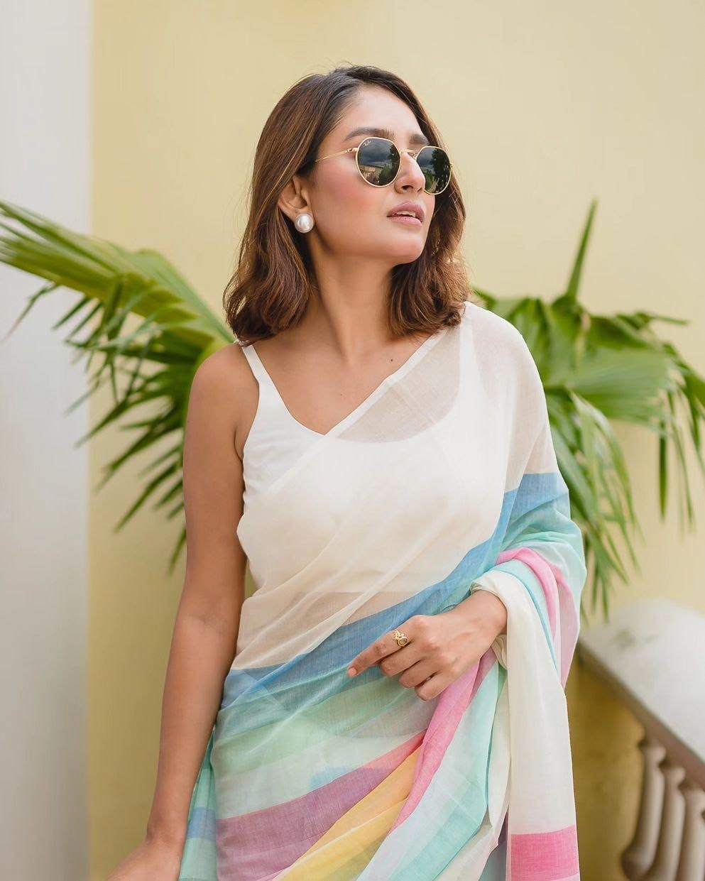 Digital Print Handloom Pure Linen Cotton Saree  (White)