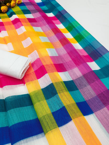 Digital Print Handloom Pure Linen Cotton Saree  (White)