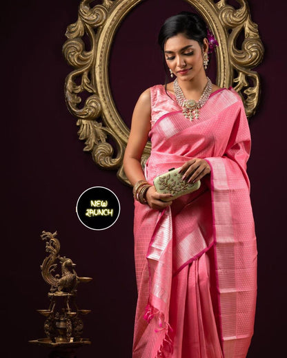Pink Woven Banarasi Pure Silk Saree With Unstitching Blouse Piece For Women