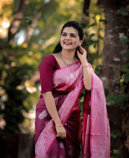 Purple Woven Banarasi Pure Silk Saree With Unstitching Blouse Piece For Women