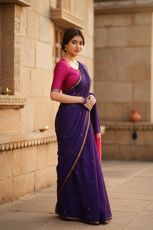 Maheshwari Silk Cotton Saree - Wine