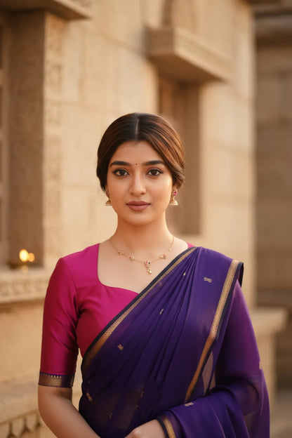 Maheshwari Silk Cotton Saree - Wine