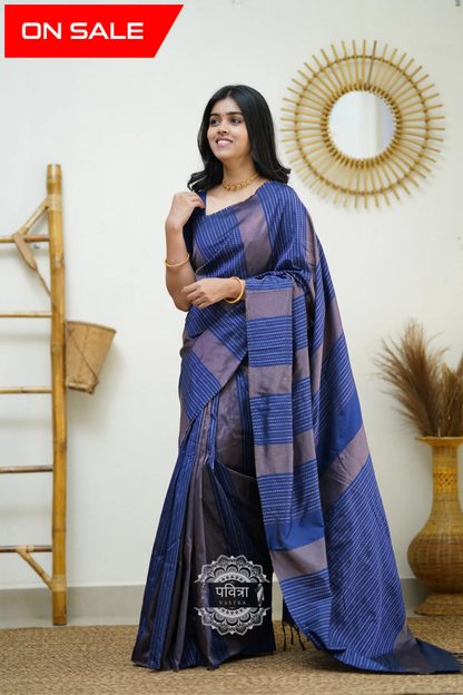 Striped Woven Design Designer Banarasi Saree For Women