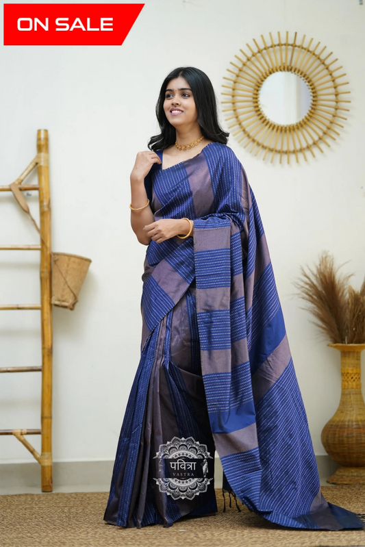 Striped Woven Design Designer Banarasi Saree For Women