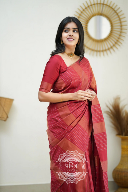 Striped Woven Design Designer Banarasi Saree For Women
