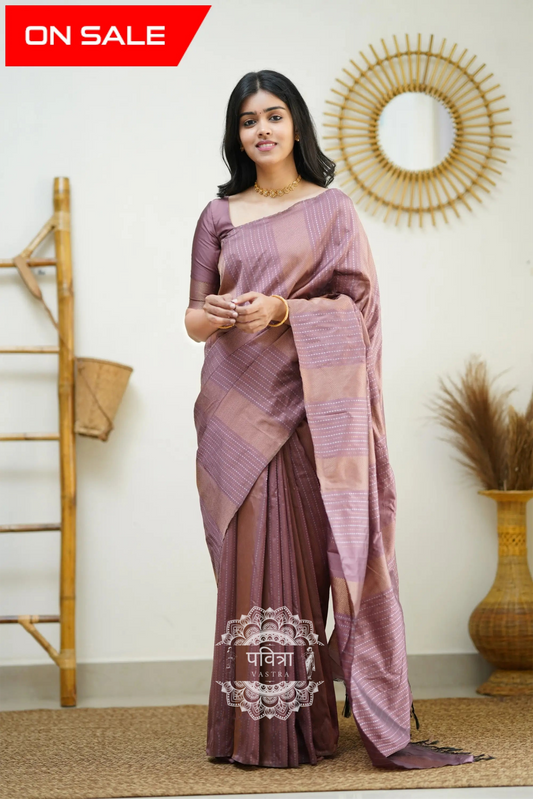 Striped Woven Design Designer Banarasi Saree For Women