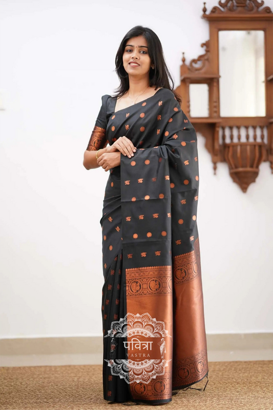 Women's Banarasi Style Pure Kanjivaram Silk Jacquard Kanchipuram Pattu Saree With Un-Stiched Blouse