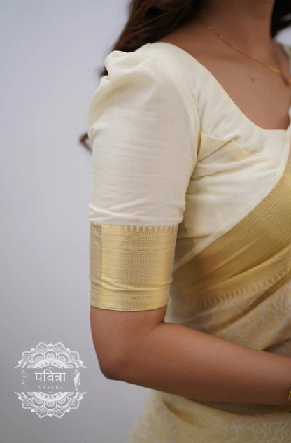 Floral Woven Kanjeevaram Saree with Contrast Border  For Women