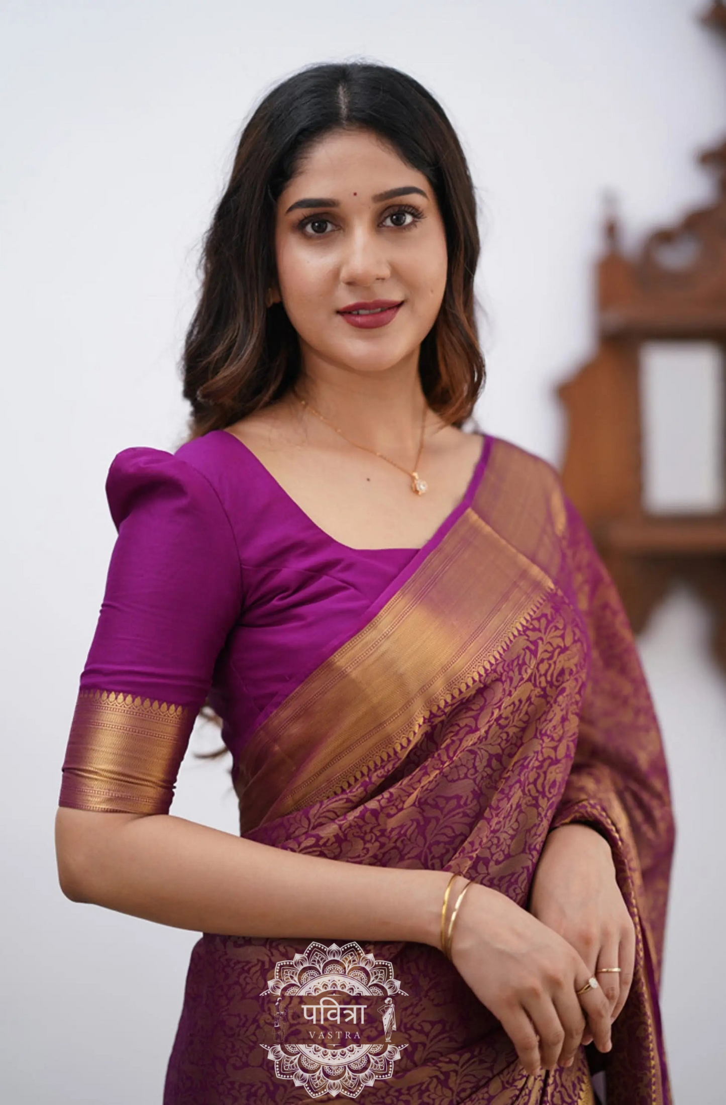 Floral Woven Kanjeevaram Saree with Contrast Border