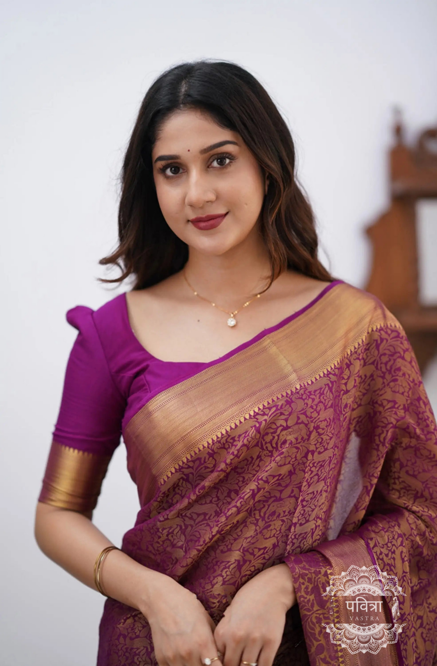 Floral Woven Kanjeevaram Saree with Contrast Border