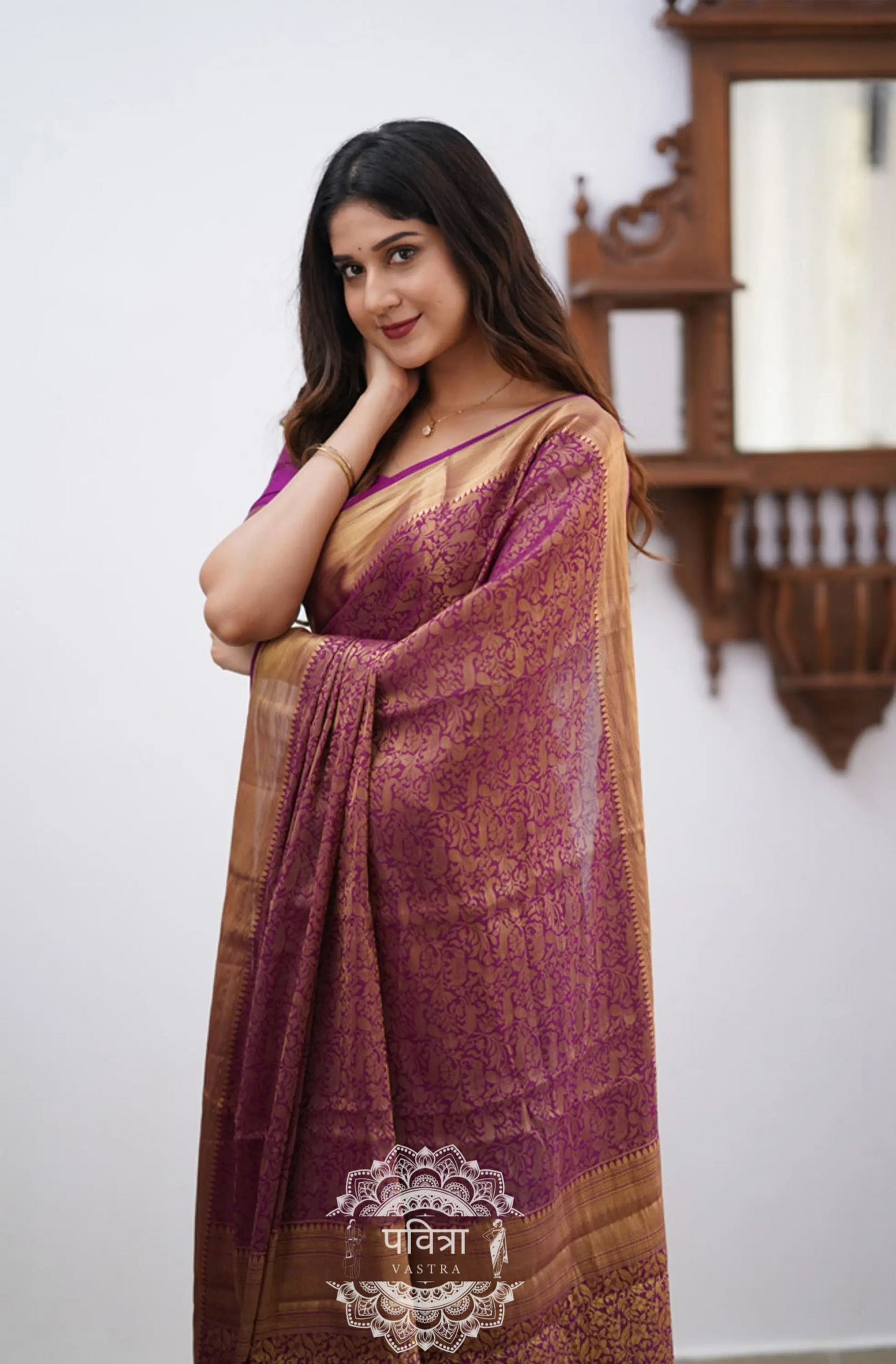 Floral Woven Kanjeevaram Saree with Contrast Border