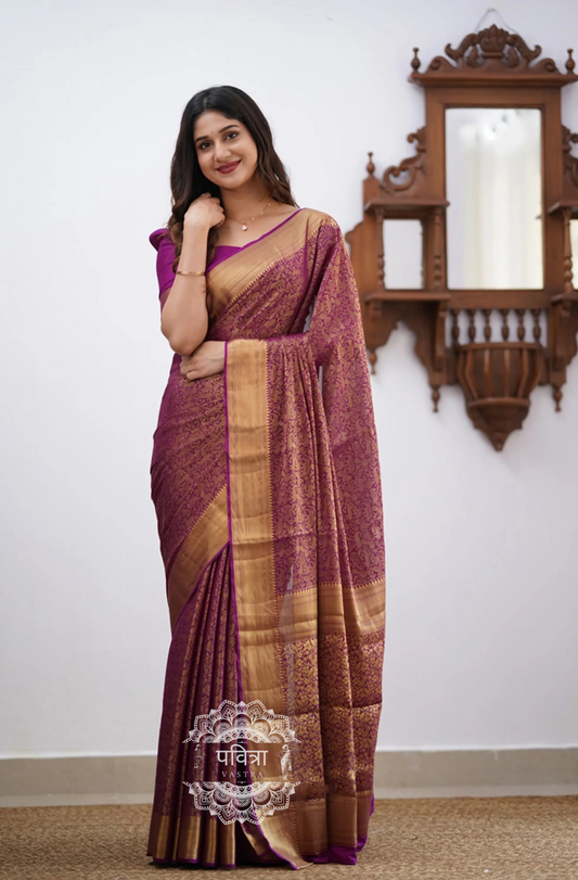 Floral Woven Kanjeevaram Saree with Contrast Border