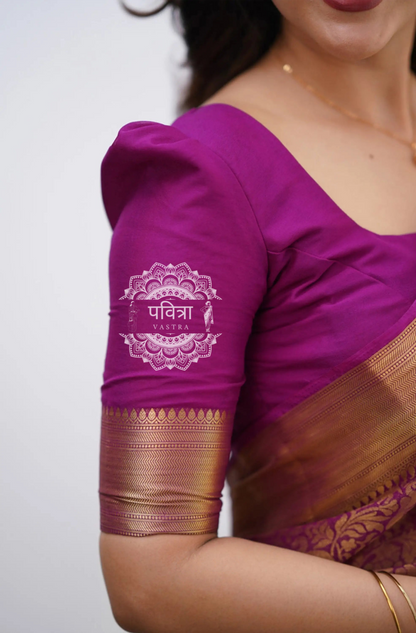 Floral Woven Kanjeevaram Saree with Contrast Border