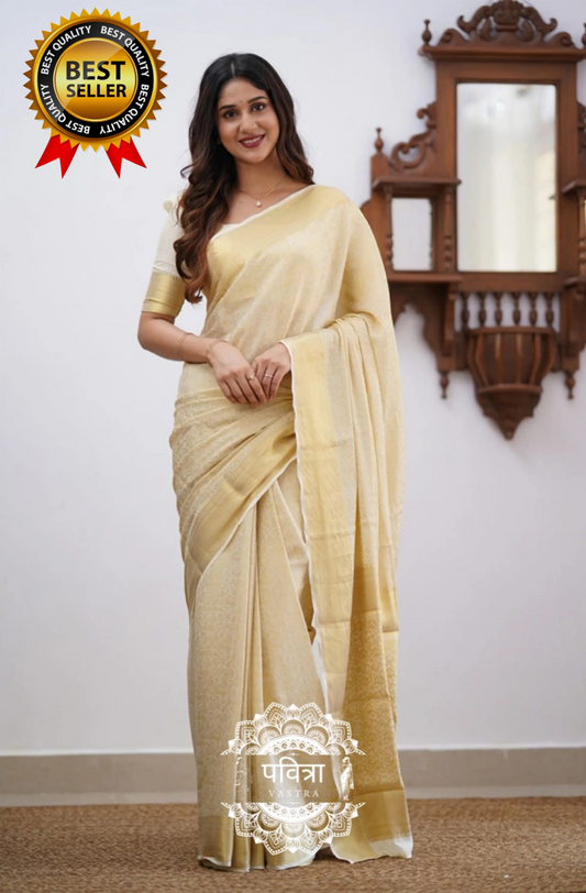 Floral Woven Kanjeevaram Saree with Contrast Border  For Women