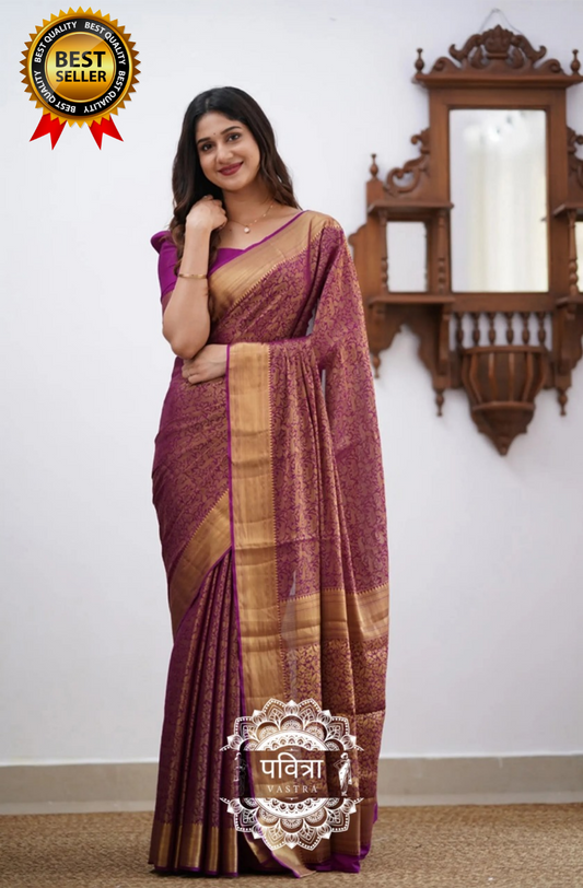 Floral Woven Kanjeevaram Saree with Contrast Border
