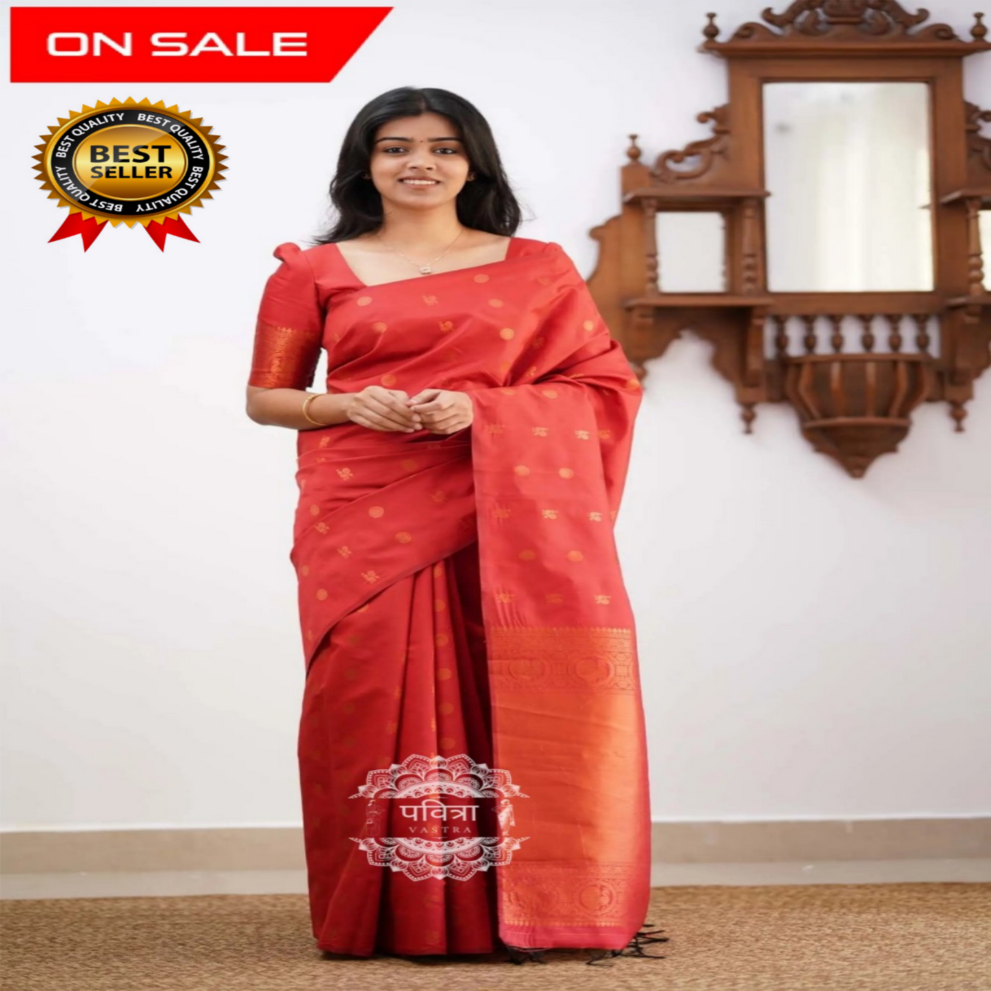 Banarasi Style Pure Kanjivaram Silk Jacquard Kanchipuram Pattu Saree With Un-Stiched Blouse For Women