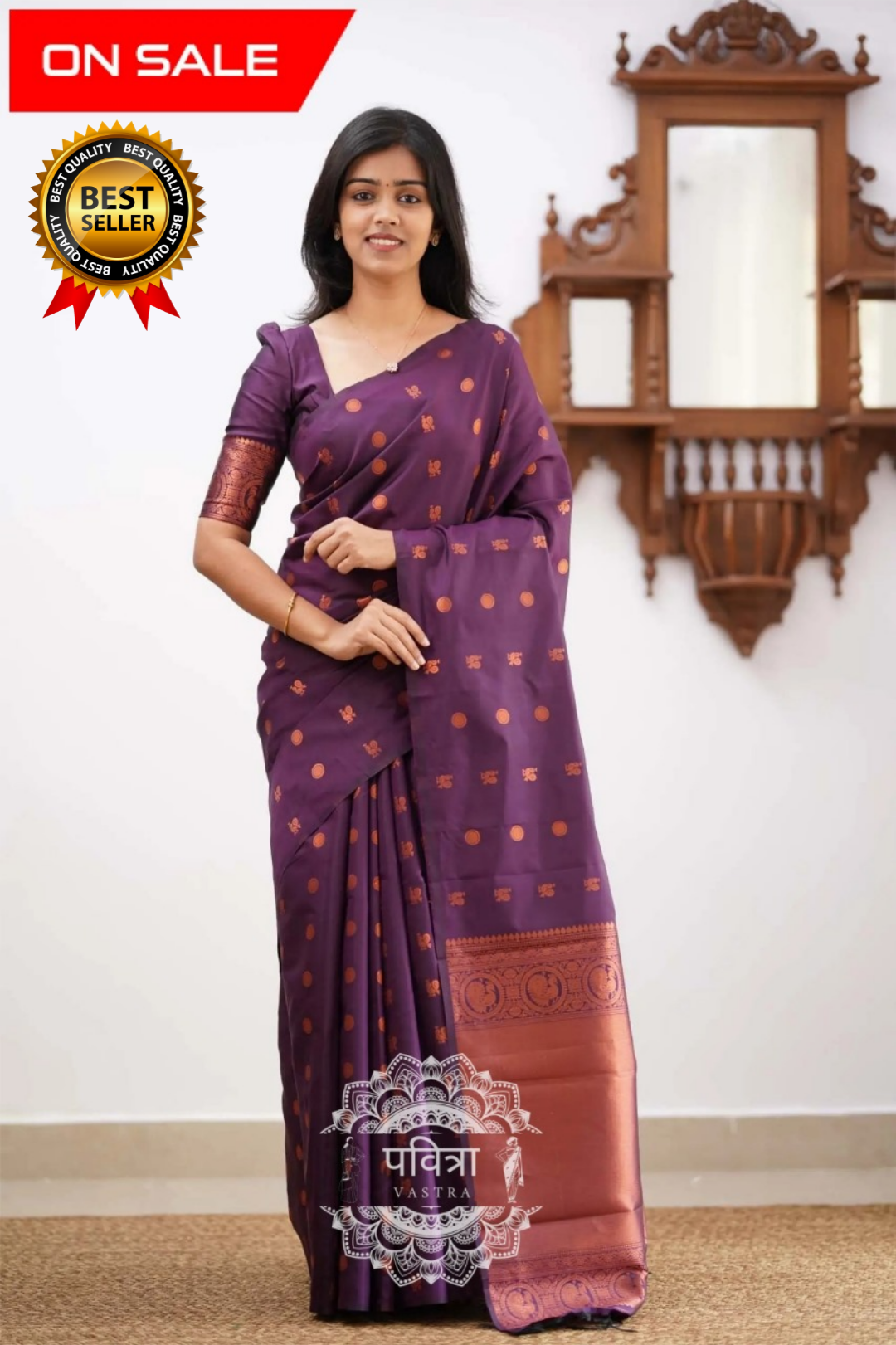 Banarasi Style Pure Kanjivaram Silk Jacquard Kanchipuram Pattu Saree With Un-Stiched Blouse For Women