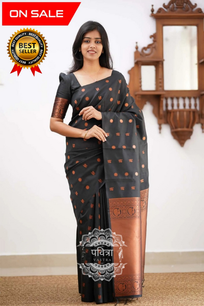 Women's Banarasi Style Pure Kanjivaram Silk Jacquard Kanchipuram Pattu Saree With Un-Stiched Blouse