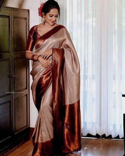Banarasi Soft Silk Saree with Jacquard Work & Unstitched Running Blouse - Elegant Party Attire for Women