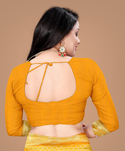 Gold Yellow Kanjivaram Soft Silk Banarasi Style Saree With Unstitching Blouse Piece For Women