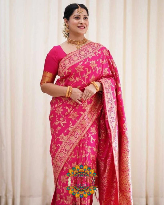 Woven Banarasi Soft Silk Saree with Contrast Border