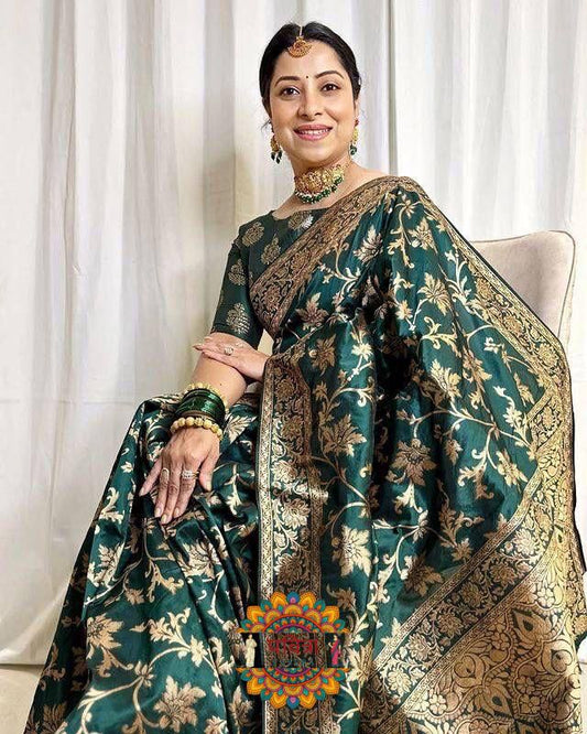 Woven Banarasi Soft Silk Saree with Contrast Border