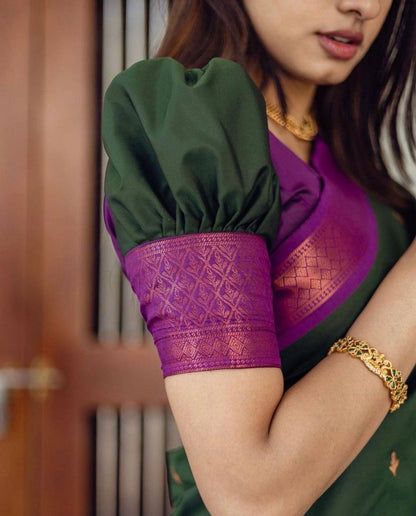 Dark Green Present Banarasi Soft Lichi Silk Saree Beautiful Jacquard Rich Pallu Design Work Zari Woven Kanjivaram Silk Style Saree With Soft Lichi Silk Blouse Piece Ayn Royal Dark Green Butti