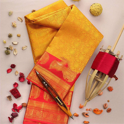 Yellow Woven Bollywood Jacquard Soft Lichi Silk Saree With Unstitching Blouse Piece For Women