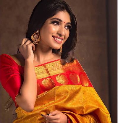 Yellow Woven Bollywood Jacquard Soft Lichi Silk Saree With Unstitching Blouse Piece For Women