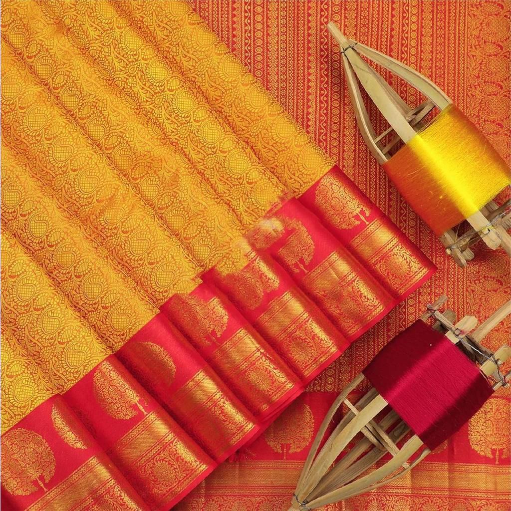 Yellow Woven Bollywood Jacquard Soft Lichi Silk Saree With Unstitching Blouse Piece For Women