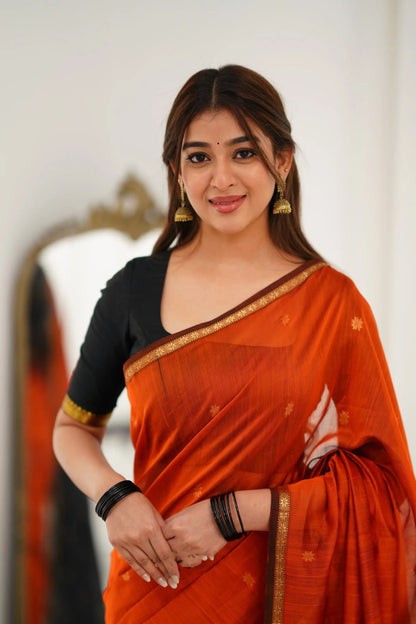 Maheshwari Silk Cotton Saree Orange And Black