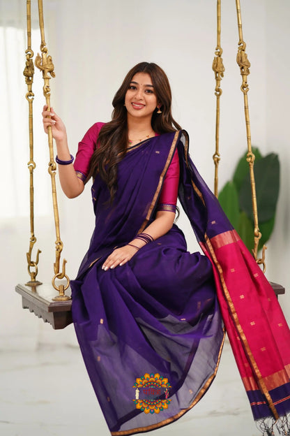 Maheshwari Silk Cotton Saree - Purple And Pink