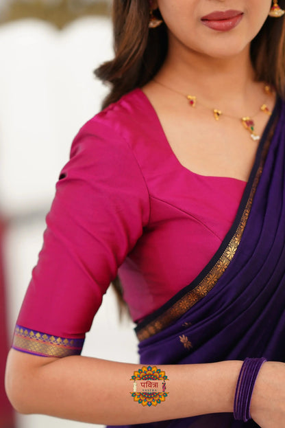 Maheshwari Silk Cotton Saree - Purple And Pink