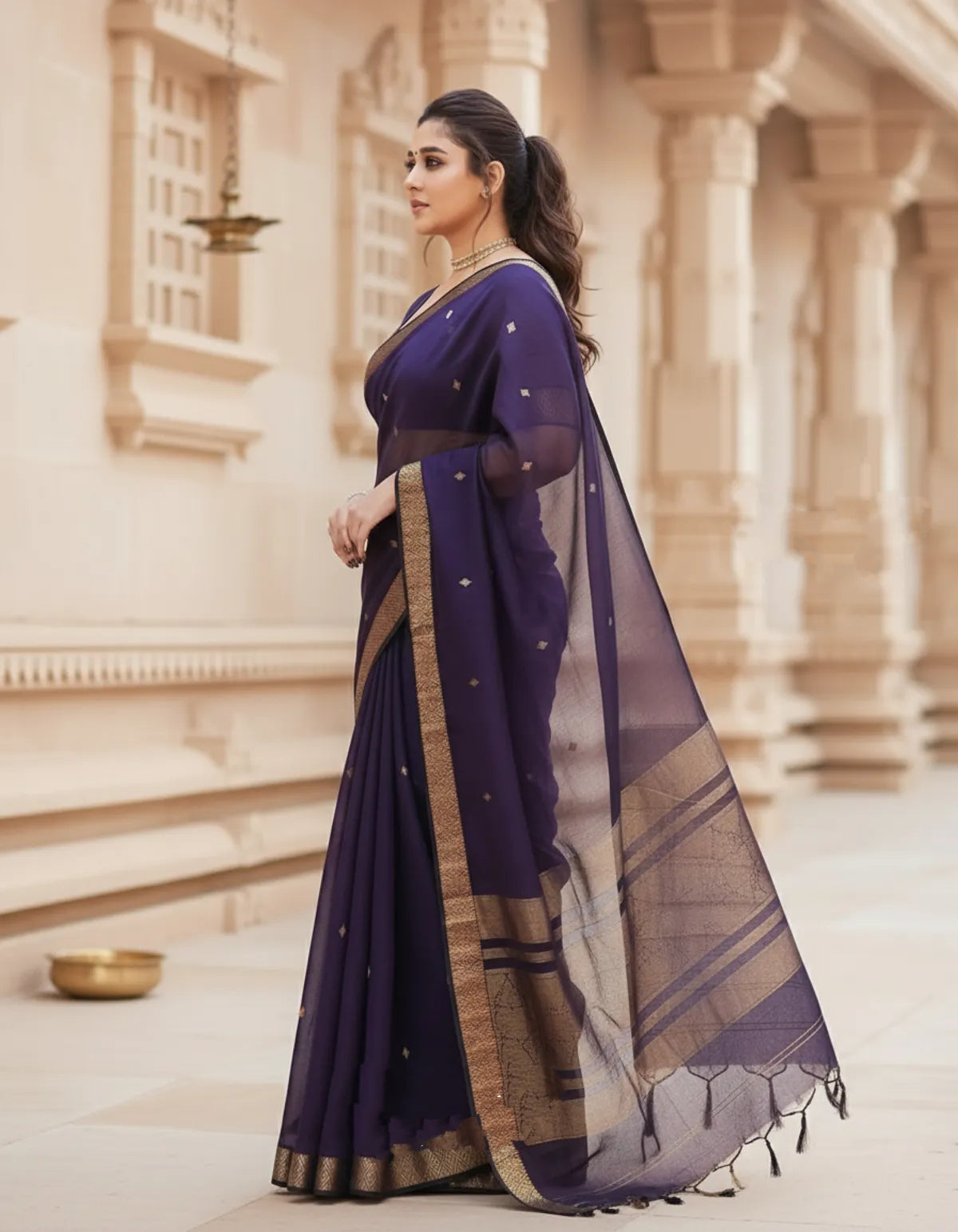 Maheshwari Silk Coton Saree - Wine