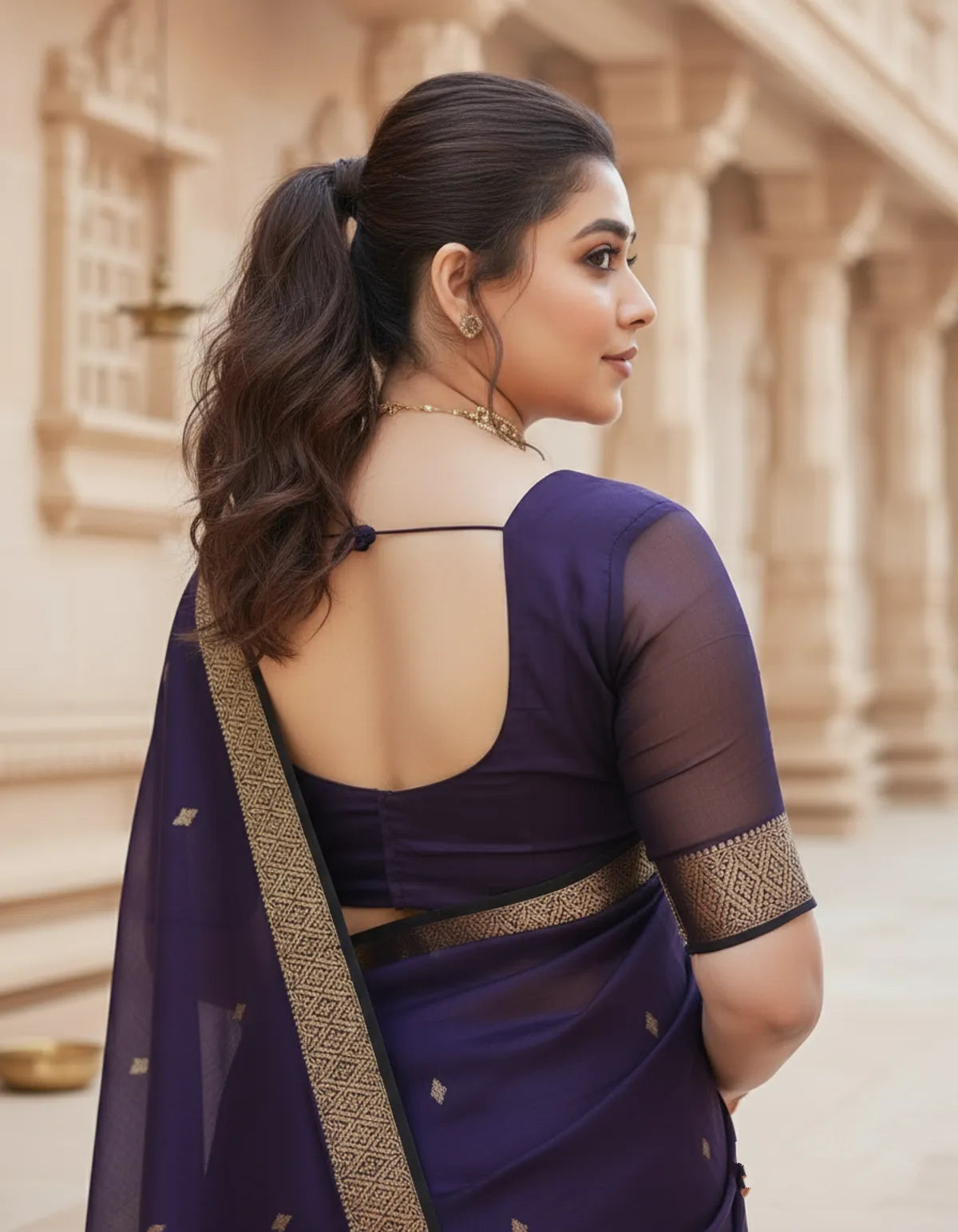 Maheshwari Silk Coton Saree - Wine